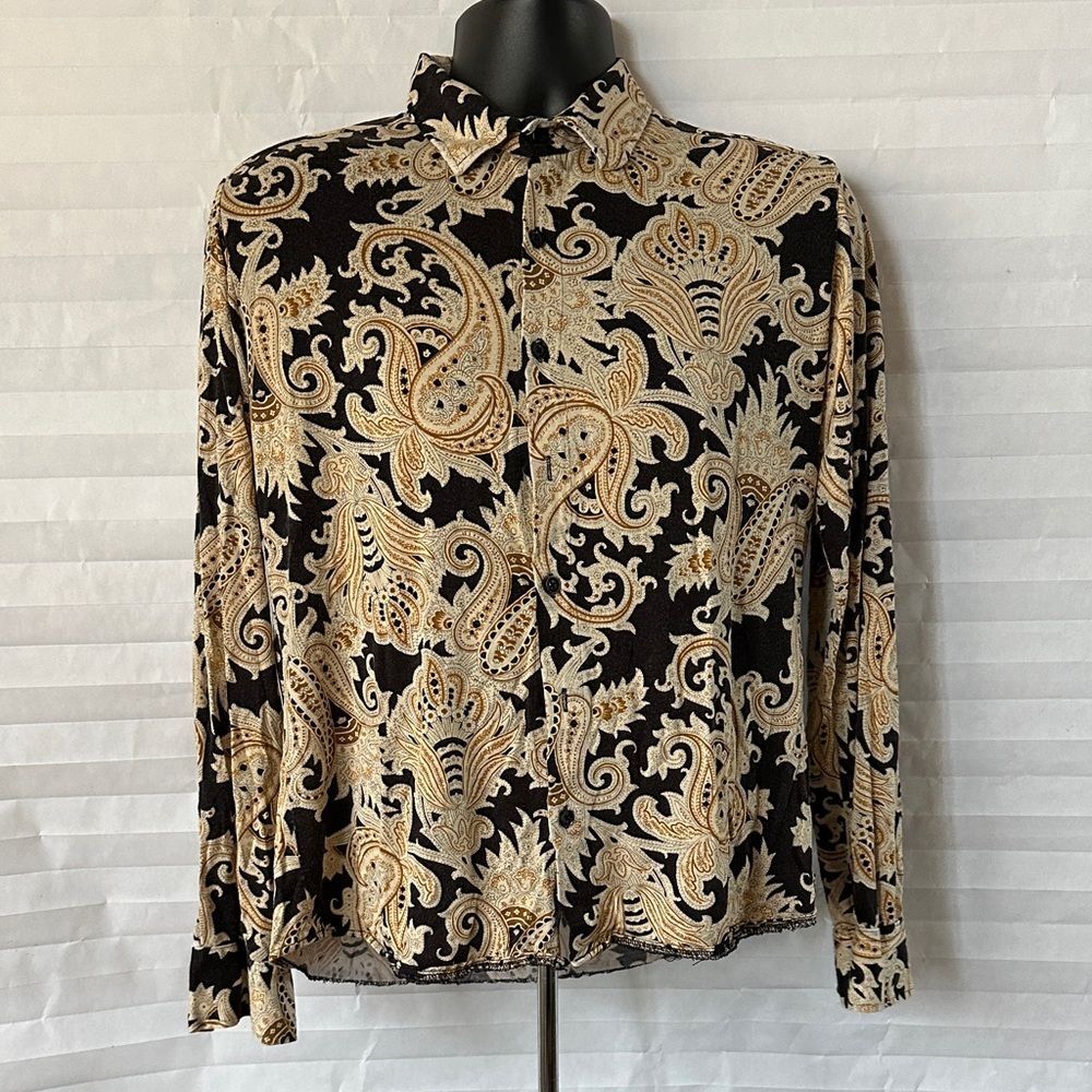 Cello Men’s Beige Paisley Long Sleeve Button-Up Shirt Size 52 (XL)